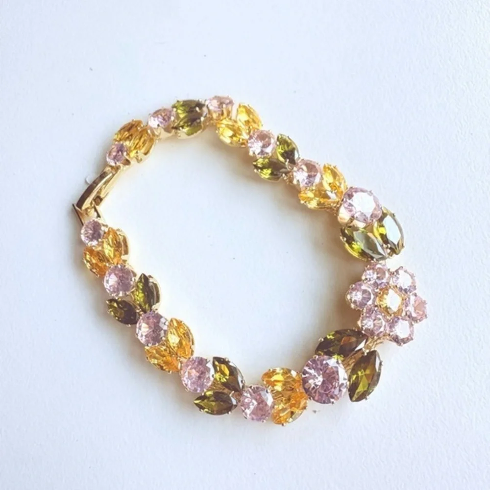 New Garden Bloom Statement Bracelet – Sparkling Spring Florals in‎ Pink, Green